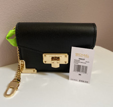 Usado, Chave carteira cartão acordeão Michael Kors Kingsley couro preto corrente dourada W3 comprar usado  Enviando para Brazil