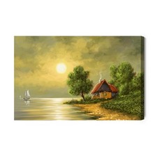 Obraz na płótnie Domek Jezioro Zachód  Premium Canvas na sprzedaż  PL