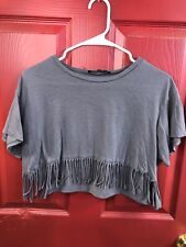 Camisa crop top hippie chique franja cinza manga curta gola redonda tamanho G comprar usado  Enviando para Brazil