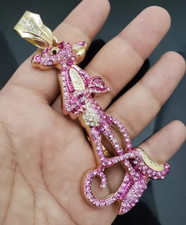 Usado, Pingente de pantera rosa safira rosa 3 quilates redondo criado em laboratório folheado a ouro amarelo 14K comprar usado  Enviando para Brazil