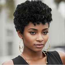 Perucas de cabelo humano encaracolado curto corte pixie preto para mulheres cabelo humano brasileiro comprar usado  Enviando para Brazil