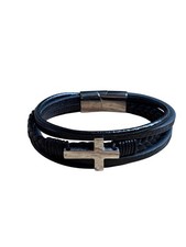 Pulseira de couro sintético preto com vários fios trançada Silvertone Cross 7,5 polegadas comprar usado  Enviando para Brazil