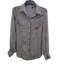 Guess Feminino Semitransparente Listrado Preto e Branco Beetlejuice LS Botão para Cima Tamanho M comprar usado  Enviando para Brazil