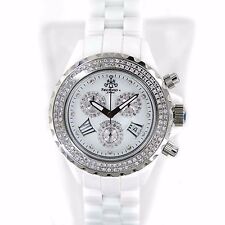 RELÓGIO FEMININO TECHNO JPM 868C MOLDURA DIAMANTE CERÂMICA BRANCA CRONÓGRAFO QUARTZO comprar usado  Enviando para Brazil