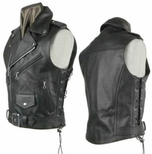 Jaqueta masculina sem mangas motociclistas preta couro de cordeiro genuíno estilo 468 comprar usado  Enviando para Brazil