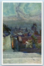 Malá Strana Czechy Pocztówka Nowa Zamecke Schody ok. 1950-te Niewysłana Vintage, używany na sprzedaż  Wysyłka do Poland