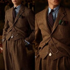 Ternos masculinos de tweed ajuste regular mistura de lã noivo casamento formal pico lapela noivo comprar usado  Enviando para Brazil
