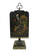 Lámpara de mesa Toleware de hojalata pintada antigua de 1800 con pantalla frontal Chinoiserie #2 segunda mano  Embacar hacia Mexico