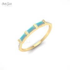 Conjunto de canais de ouro real 14K 4x2mm anel de opala baguete e diamante banda empilhável presente, usado comprar usado  Enviando para Brazil