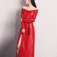 Vestido Maxi Feminino Manga Longa Decote Redondo Preto Couro Pu Vestido comprar usado  Enviando para Brazil