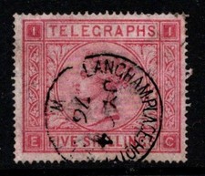 GB - QV - 1876-81 SELO TELEGRÁFICO 5/- usado SG T13 PLACA 1 gato £200 comprar usado  Enviando para Brazil