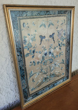Antigo pano de tapeçaria bordado à mão de seda chinês emoldurado azul gafanhoto borboleta comprar usado Antigo pano de tapeçaria bordado à mão de seda chinês emoldurado azul gafanhoto borboleta comprar usado  Enviando para Brazil