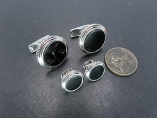Conjunto de abotoaduras e botões Ravi Ratan prata esterlina e ônix preto, 26,4 g comprar usado  Enviando para Brazil