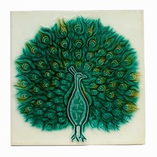 RARO VINTAGE LINDO DESIGN DE PAVÃO DANÇANTE AZULEJO MAJÓLICA SATO JAPÃO.  comprar usado  Enviando para Brazil