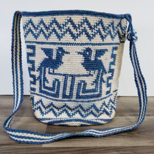 Bolsa balde Wayuu STYLE tecida feita à mão com design DRAGÃO/PÁSSARO azul e branco comprar usado  Enviando para Brazil