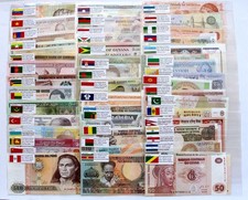 Lotes 100 Billetes Extranjeros 50 Países Billetes Mundiales UNC Banderas Inglesas Regalo segunda mano  Embacar hacia Mexico