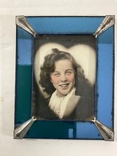 QUADRO DE ESPELHO DE VIDRO AZUL VINTAGE COM FOTO ANTIGA comprar usado  Enviando para Brazil