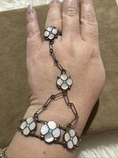 Pulseira escrava vintage década de 1970 delicada Zuni prata esterlina turquesa esfregão flor comprar usado  Enviando para Brazil