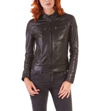 Jaqueta de Couro Feminina Motociclista Pele de Cordeiro Moto Feminina Slim Fit Moto Preta 19 comprar usado  Enviando para Brazil