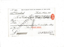 CHEQUE DE DIVIDENDOS DO BANCO DA INGLATERRA 1897 comprar usado  Enviando para Brazil