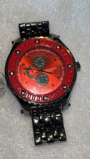 Techno King mostrador vermelho relógio ousado oversized pulseira de aço inoxidável Gunmetal nova bateria comprar usado  Enviando para Brazil