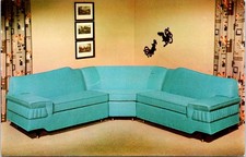 Cartão postal The Melody Group, conjunto SOFA azul, publicidade cromada MOBÍLIA comprar usado  Enviando para Brazil
