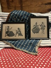 Two Cross Stench Cir: 1920’s Framed Needlework w Wallpaper Backs- (Backs COMO ESTÁ), usado comprar usado  Enviando para Brazil