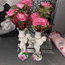 Cherub vases pink for sale  BILLERICAY