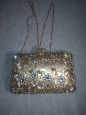 Bolsa clutch noturna dourada cristal diamante flor enfeitada, usado comprar usado  Enviando para Brazil
