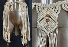 Vintage Macramê Branco Algodão Cordão Franja Contas de Madeira Boho Cinto Saia Colarinho comprar usado  Enviando para Brazil