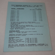 Folheto original Cole Rehearsal Studios música Hollywood Califórnia tarifas preços comprar usado  Enviando para Brazil