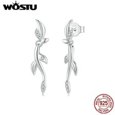 Brincos WOSTU elegantes reais de prata 925 folha cravejada joia elegante presente feminino comprar usado  Enviando para Brazil