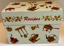 Caja de recetas vintage beige marrón utensilios de cocina calcomanías Ohio Art Co. segunda mano  Embacar hacia Mexico
