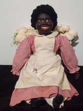 Boneca afro-americana vintage esculpida e pintada à mão em madeira e pano - rara - assinada - 22" comprar usado  Enviando para Brazil