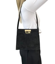 GUCCI Vintage G Logotipo Quadrado Bolsa de Ombro Camurça Ponto de Couro Preto Dourado comprar usado  Enviando para Brazil