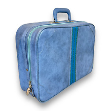 Mala de viagem vintage década de 1970 listra azul dia vinil zíper macio lateral feita em Taiwan, usado comprar usado  Enviando para Brazil