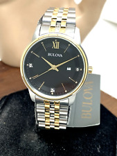 Usado, Relógio feminino Bulova 98P198 mostrador preto diamante quartzo dois tons aço inoxidável  comprar usado  Enviando para Brazil