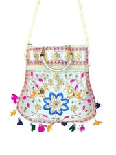 Bolsa de mão/embreagem étnica bordada laranja com borlas e trabalho de lantejoulas douradas comprar usado  Enviando para Brazil