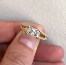 Anel de aniversário 3 quilates solitário de diamante radiante criado em laboratório ouro 14K FN East West comprar usado  Enviando para Brazil