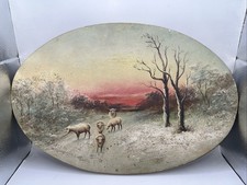 Pintura a óleo antiga assinada em PAINEL DE MADEIRA de ovelhas pastando pelo artista A. Hogan comprar usado Pintura a óleo antiga assinada em PAINEL DE MADEIRA de ovelhas pastando pelo artista A. Hogan comprar usado  Enviando para Brazil