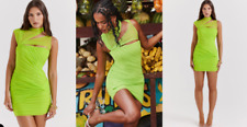 Mini vestido HOUSE of CB verde neon Adrie reunido espartilho franzido recortado P = 4/6 comprar usado  Enviando para Brazil