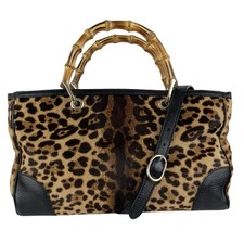 Bolsa GUCCI Leopardo Cabo de Bambu Cabelo de Pônei Média Shopper Estampa de Animal Itália comprar usado  Enviando para Brazil