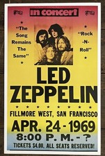 Pôster de concerto LED ZEPPELIN @ Fillmore West, 4-24-69, São Francisco, CA, 22"×14" comprar usado  Enviando para Brazil