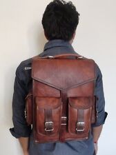 Mochila masculina de couro genuíno real bolsa laptop pasta satchel marrom vintage comprar usado  Enviando para Brazil