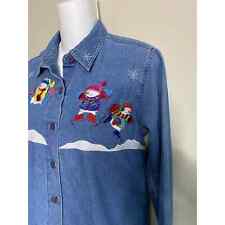 Vintage•Raro~ Camisa Jeans Denim com Aplique de Boneco de Neve por Lemon Grass~S comprar usado  Enviando para Brazil