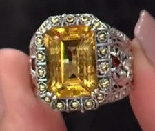 Usado, Anel citrino Bali Designs prata esterlina e detalhes 18K corte esmeralda, tamanho 7 comprar usado  Enviando para Brazil