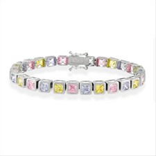 Pulseira de tênis quadrada prata 925 multicolorida CZ comprar usado  Enviando para Brazil