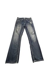 Jeans jeans antigo rebite masculino 33x32 desgastado azul perna reta grunge rocker comprar usado  Enviando para Brazil