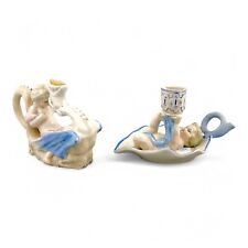 Antiguo Georgiano Porcelana De Pasta Blanda Creamware Querubín Putti Candelabros, usado comprar usado  Enviando para Brazil