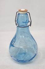 Garrafa de vidro vintage azul claro em relevo com fiança de arame e rolha feita na Itália comprar usado  Enviando para Brazil